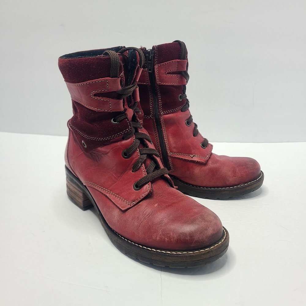 Dromedaris Womens EU 37 US 6.5-7 Kara Ankle Boots Lace Up Zip Leather Suede Red